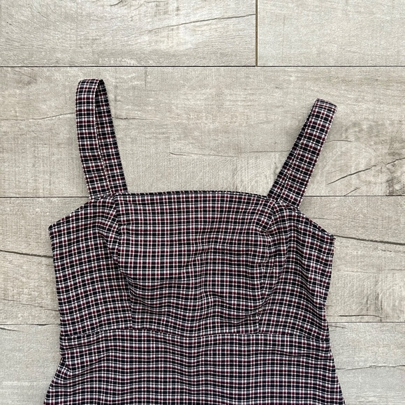 Hollister Red Black Retro Plaid Preppy Square Neck Slit Party Mini Dress XS - Picture 3 of 14